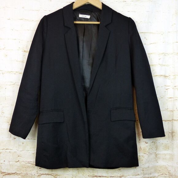 Mod Ref Blazer Womens S Black Twill Longline Open Front Jacket Minimalist Preppy - Picture 1 of 10